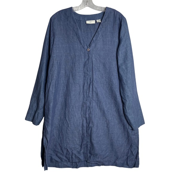 Nordstrom 100% Linen Cardigan Womens M Blue One Button Lagenlook Long Line - Picture 1 of 11